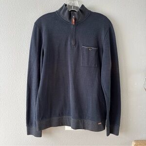 Ted Baker Mens Size 3 Dark Blue Two-Tone 1/4 Zip Pullover Over Sweater
